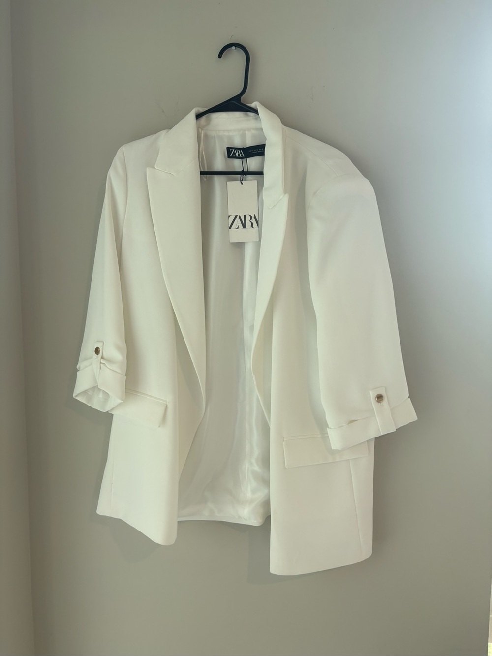 Zara White Women's Open-Front Tailored Blazer